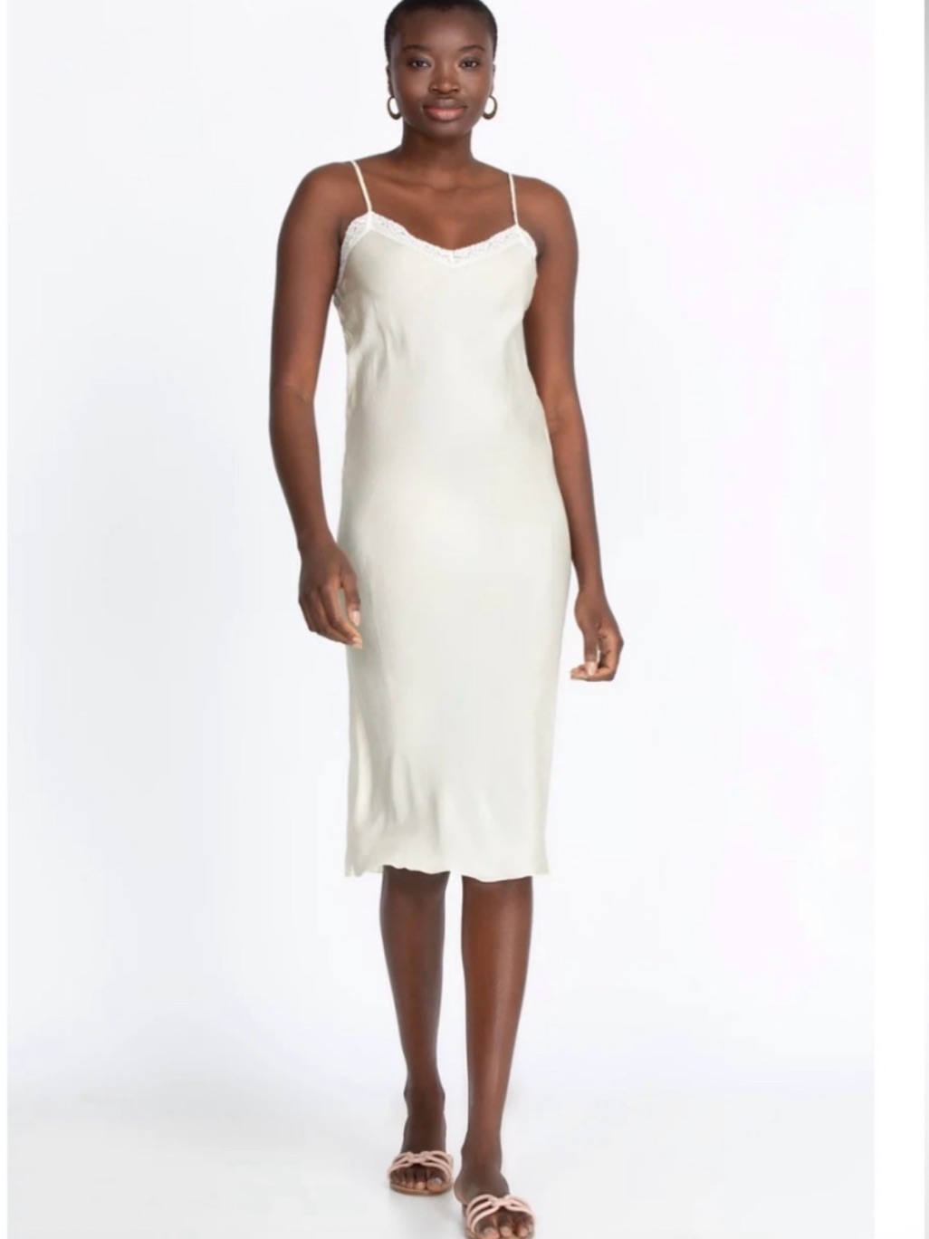 Johnny Was Cream Lace-Trim Slip Midi